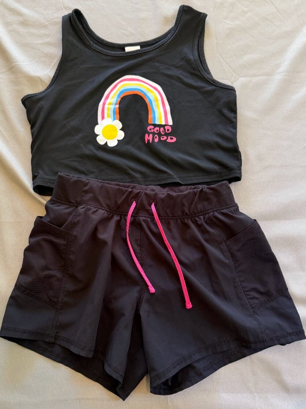 Girl's Unbranded Tank Top & Tek Gear Shorts With Pockets Size 10/12 Black